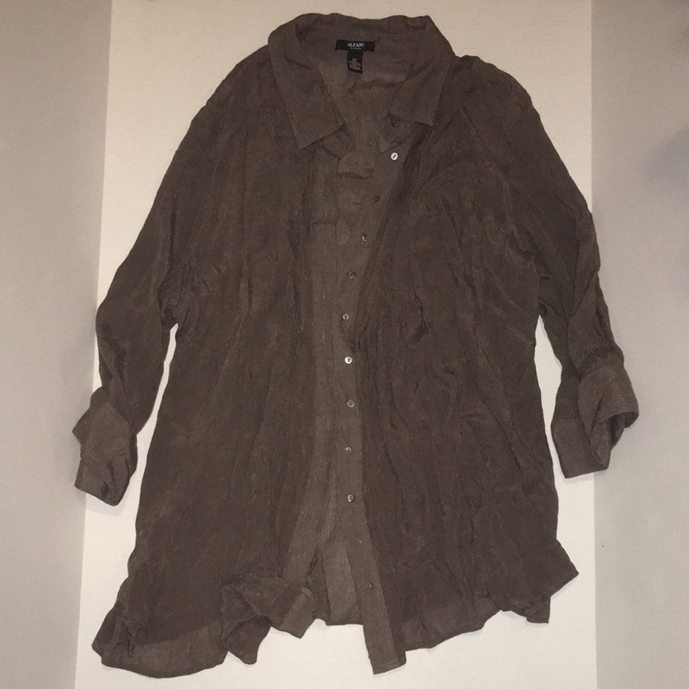 Alfani Women's Brown Long Button-Front Lightweight blouse | 2X
